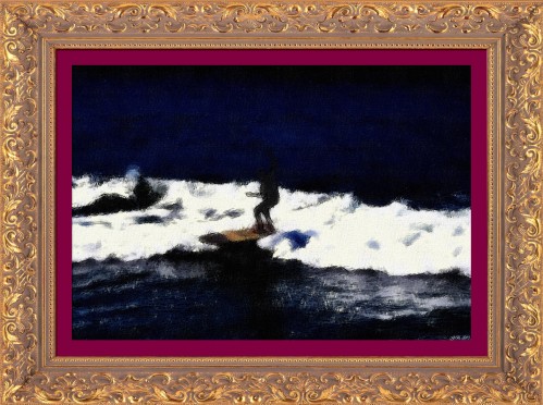 Nocturnal Surfer_-_Huntington Beach_-_Oil Pastel Sketch (My Art Collection)